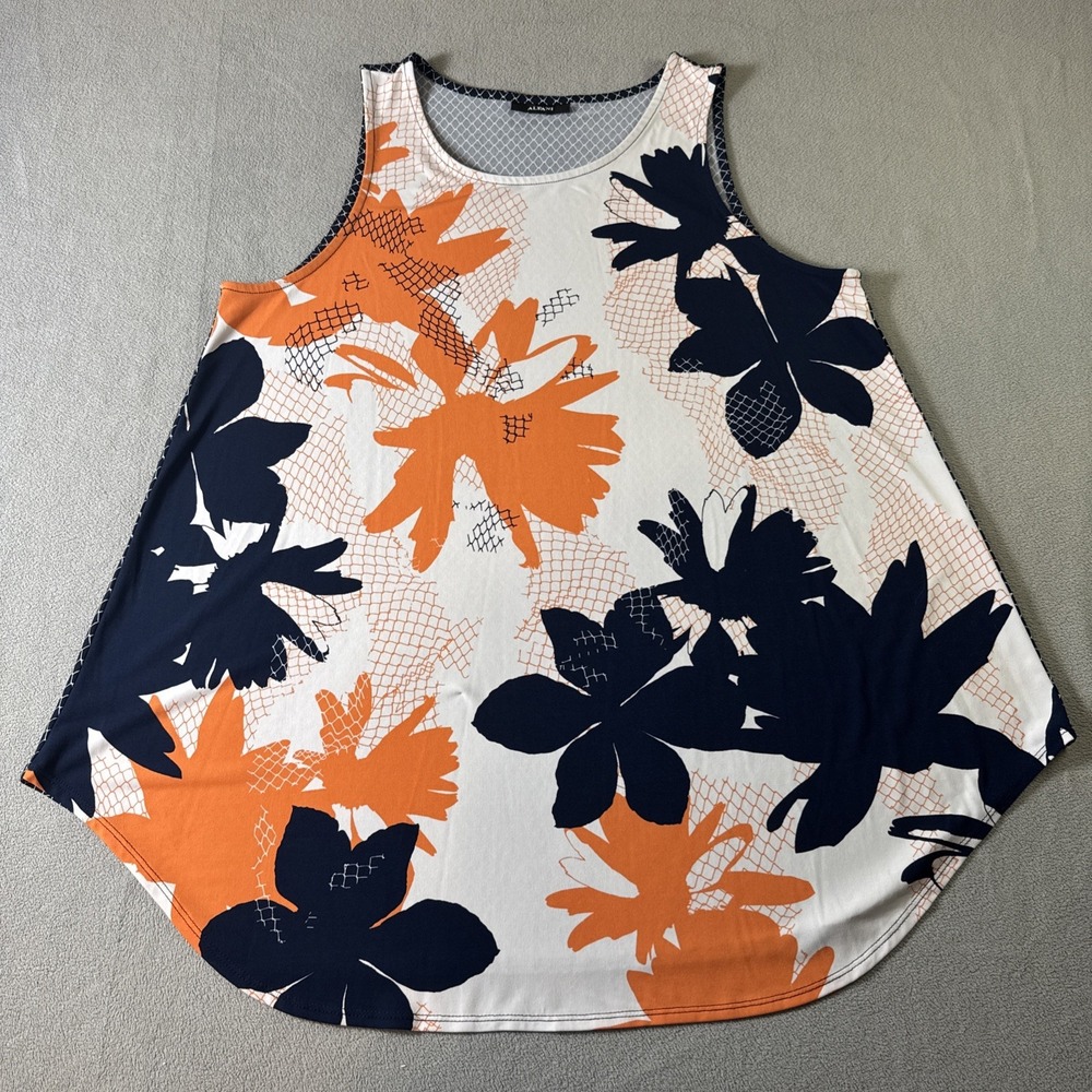 Alfani Tank Top 2XL Navy White Orange Floral Knit Polyester